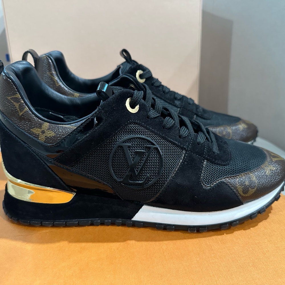 Louis Vuitton Black and Gold Luxury Sneakers Run Away Sneaker women